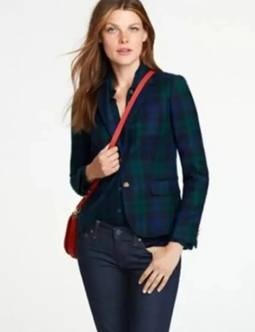 J. Crew Factory Schoolboy Wool Blazer in Black Watch Plaid Size 2